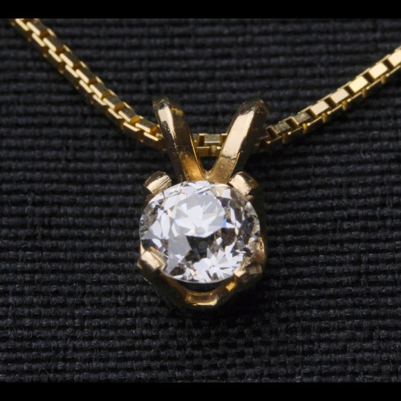 European-Cut Diamond Pendant on 14k Gold Chain - Picture 2 of 12